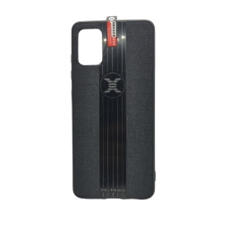 Back Case Cloth Pattern with ring for Samsung A71 Black - Θήκη προστασίας με δαχτυλίδι στην πλάτη Μαύρη - OEM