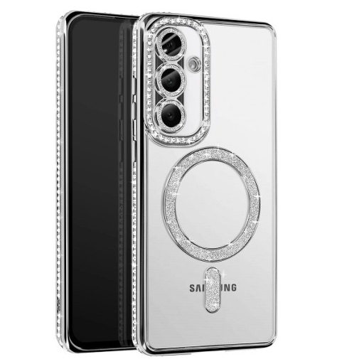 Galaxy A56 Θήκη Σιλικόνης με Glitter - Strass Silver