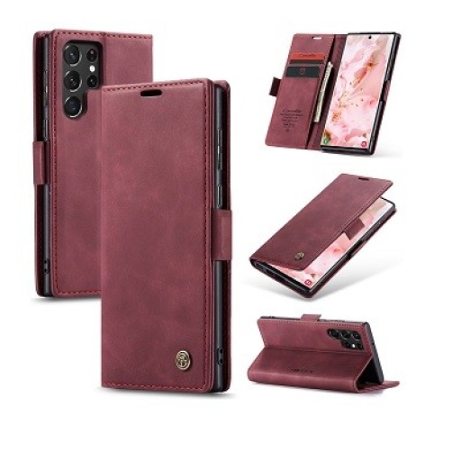 Galaxy S22 Ultra Δερμάτινη Θήκη Book Μαγνητική Plum