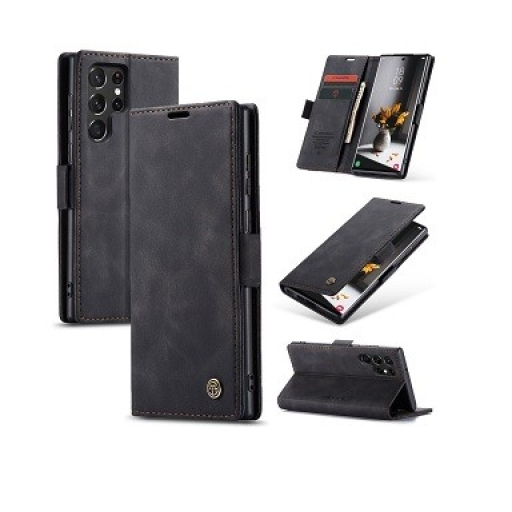 Galaxy S22 Ultra Δερμάτινη Θήκη Book Μαγνητική Μαύρη