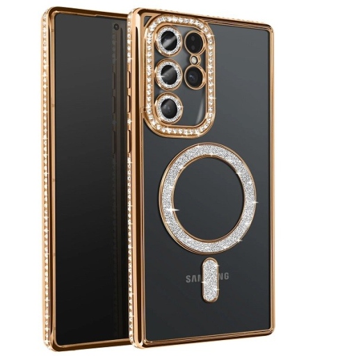 Samsung Galaxy S25 Ultra Θήκη Σιλικόνης με Glitter - Strass Gold