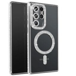 Galaxy S25 Ultra Θήκη Σιλικόνης με Glitter - Strass Silver