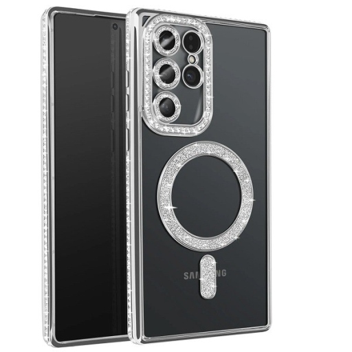 Galaxy S25 Ultra Θήκη Σιλικόνης με Glitter - Strass Silver