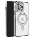 iPhone 13 Pro Θήκη Magsafe Σιλικόνης με Glitter και Strass Ασημί - Image 1