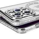 iPhone 13 Pro Θήκη Magsafe Σιλικόνης με Glitter και Strass Ασημί - Image 2