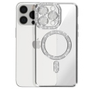 iPhone 13 Pro Θήκη Magsafe Σιλικόνης με Glitter και Strass Ασημί - Image 3