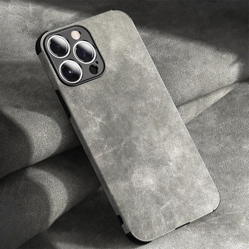 iPhone 14 Θήκη Προστασίας Κινητού - Mobile Back Case Leather Lampskin Shockproof Grey