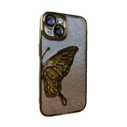 iPhone 15 Glitter Case Butterfly - Θήκη Σιλικόνης με Προστασία Κάμερας Gold