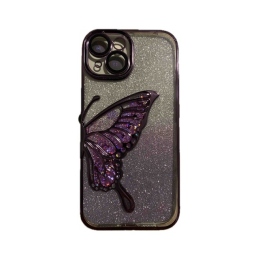 iPhone 15 Glitter Case Butterfly - Θήκη Σιλικόνης με Προστασία Κάμερας Purple
