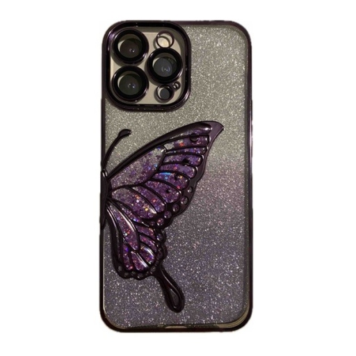 iPhone 15 Pro Max Glitter Case Butterfly - Θήκη Σιλικόνης με Προστασία Κάμερας Purple