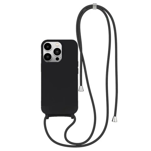 iPhone 16 Pro Μαύρη Θήκη Σιλικόνης με Κορδόνι