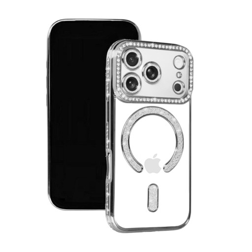 iPhone 17 Pro Max Θήκη Magsafe Glitter & Strass Ασημί