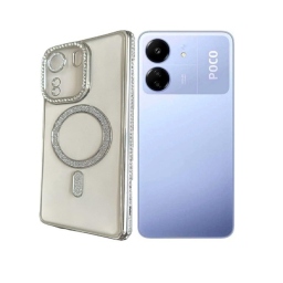 Poco C65 Θήκη Σιλικόνης Glitter & Strass - Silver