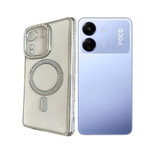Poco C65 Θήκη Σιλικόνης Glitter & Strass - Silver