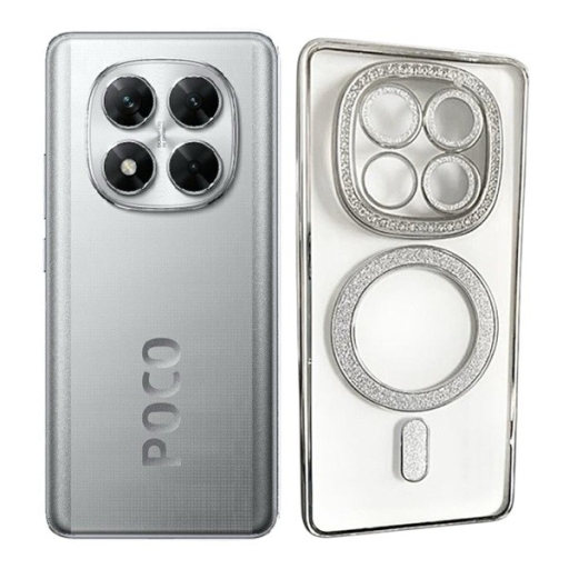 Xiaomi Poco X7 Διάφανη Θήκη Σιλικόνης Glitter & Strass - Silver