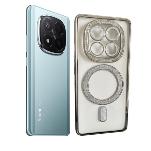 Redmi Note 14 Pro 5G Θήκη Σιλικόνης Glitter & Strass - Silver