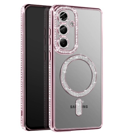 Samsung Galaxy S25 - Ροζ Θήκη Σιλικόνης με Glitter και Strass