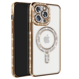 iPhone 13 Pro Θήκη Magsafe Σιλικόνης με Glitter και Strass Gold