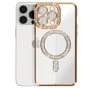 iPhone 13 Pro Θήκη Magsafe Σιλικόνης με Glitter και Strass Gold - Image 4