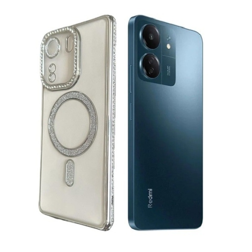 Xiaomi Redmi 13C 4g Θήκη Σιλικόνης Glitter & Strass - Silver